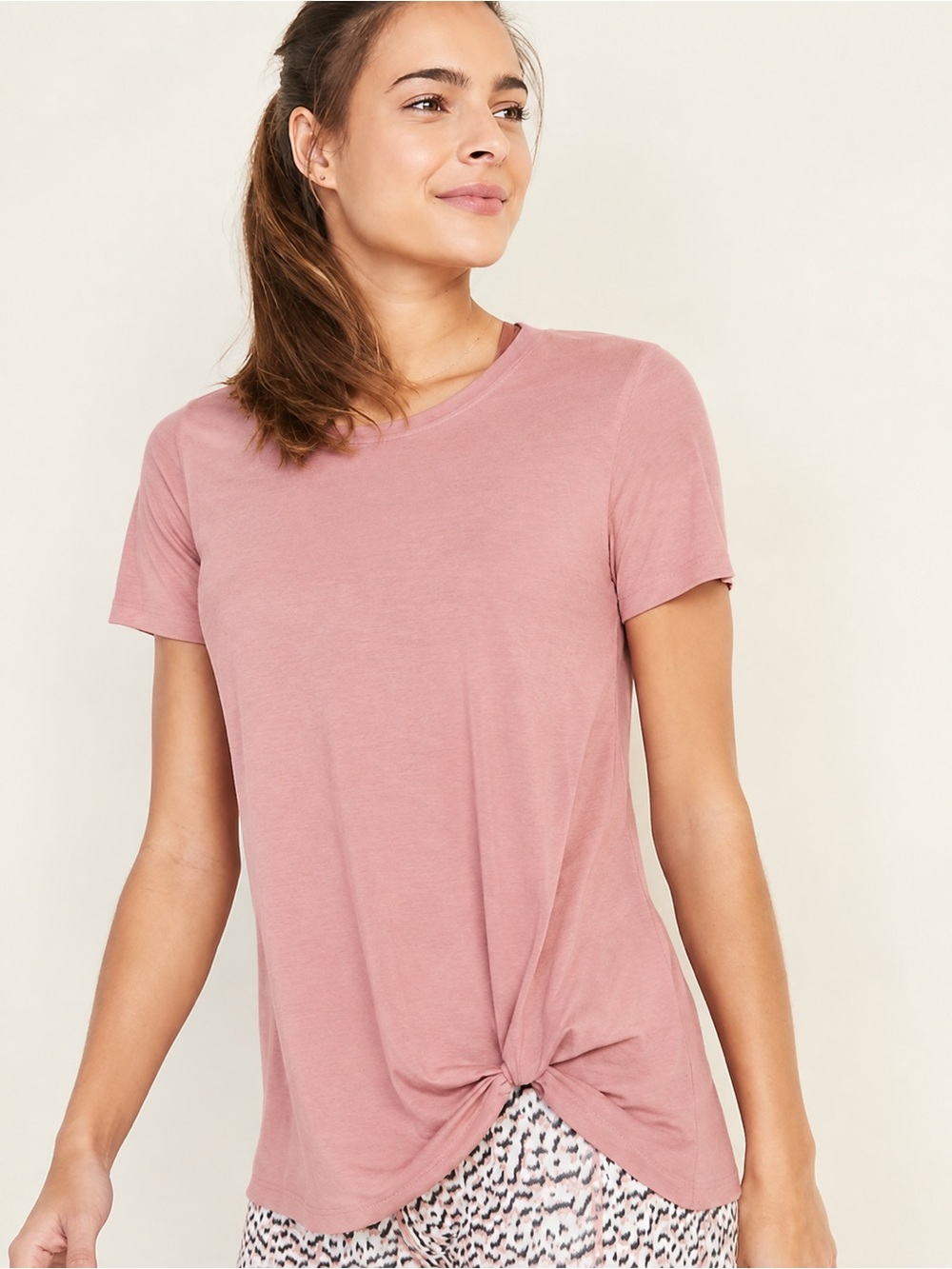 NWOT Side-Tie Performance Tee Mauve Sz L